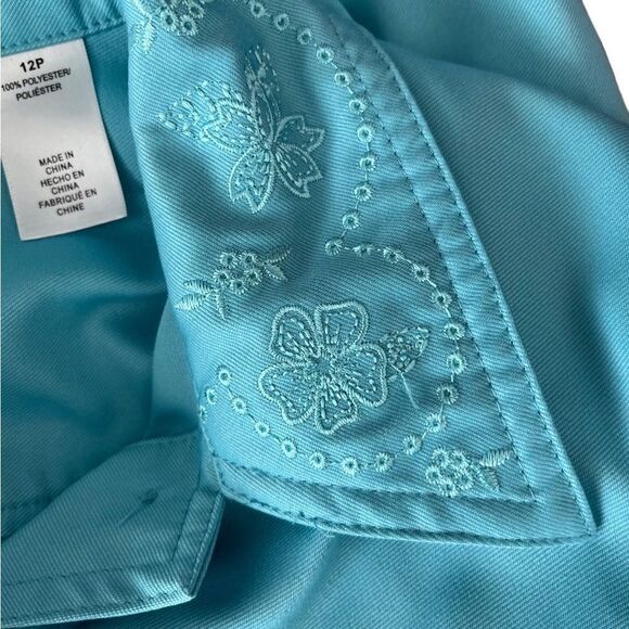 Alfred Dunner Wish You Were Here blue embroidered jacket, style 45230 size 12P - Picture 6 of 8